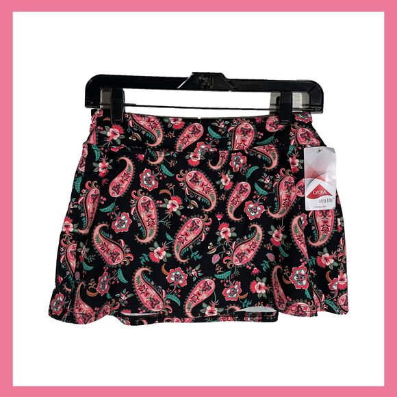 NWT Lands’ End Swim Skirt Size 4 Paisley Print Black Pink Floral Lycra Xtra Life - Picture 1 of 10